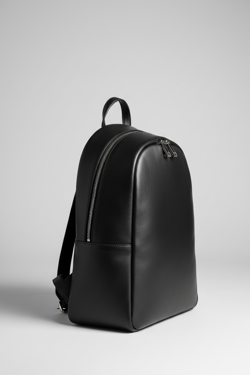 Elegant Everyday Women's Backpack in Velvet Shadow Black Matte Executive Leather – Side Angle