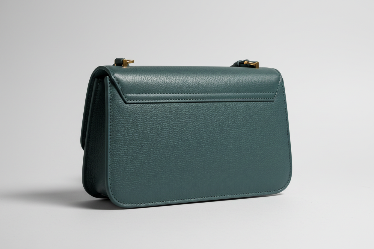 Contemporary Flap Shoulder Bag in Muted Teal, back view