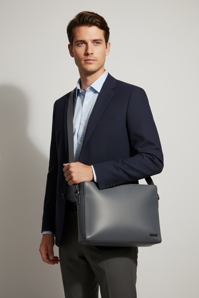 Modern Laptop Messenger Bag in Steel Horizon Grey – Professional Model
