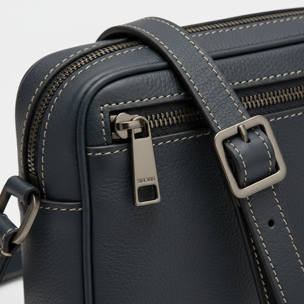 Urban Professional Crossbody Bag in Storm Navy Slate Refined Napa Leather – Hardware Detail