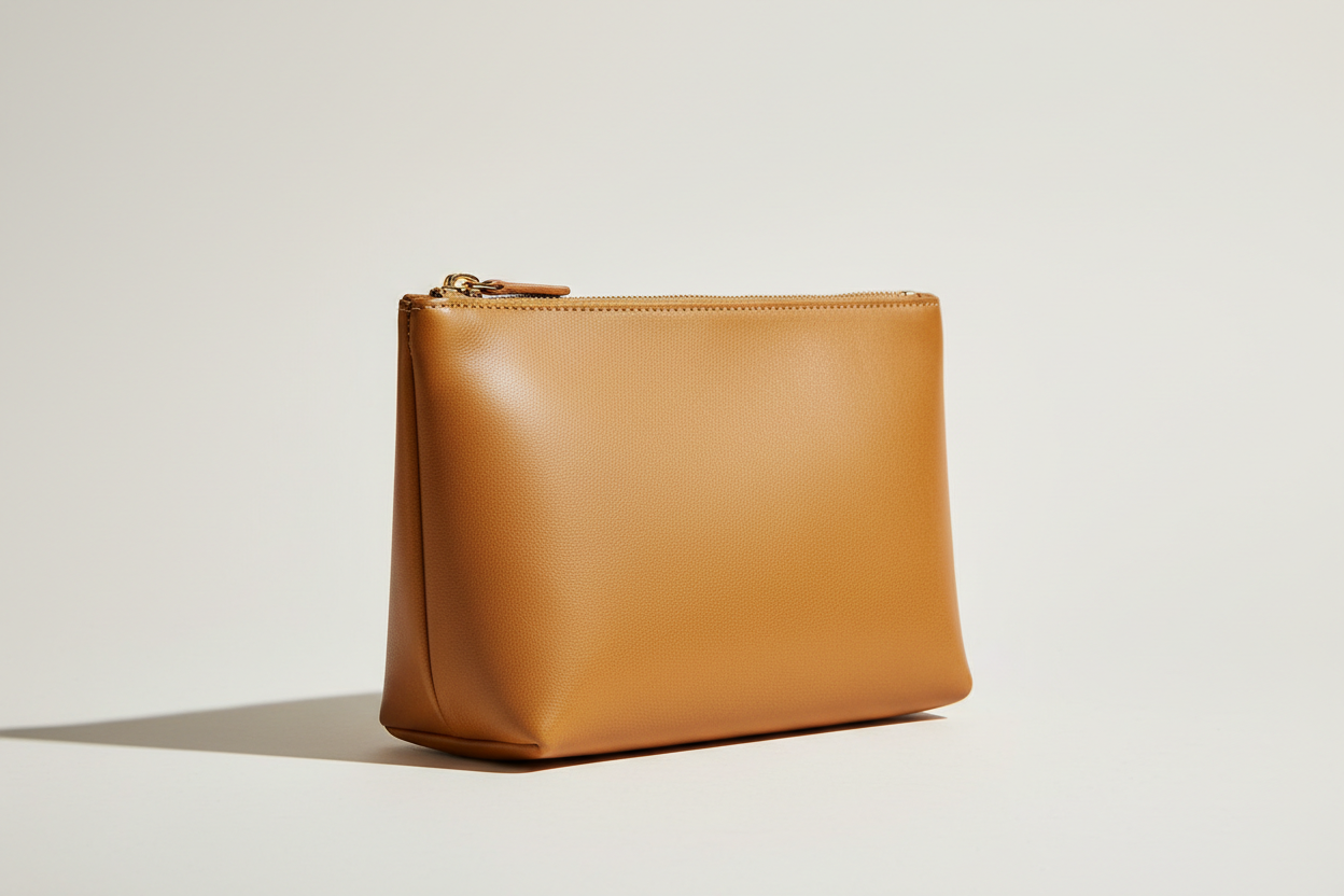 Minimal Luxury Pouch in Gold, side angle view