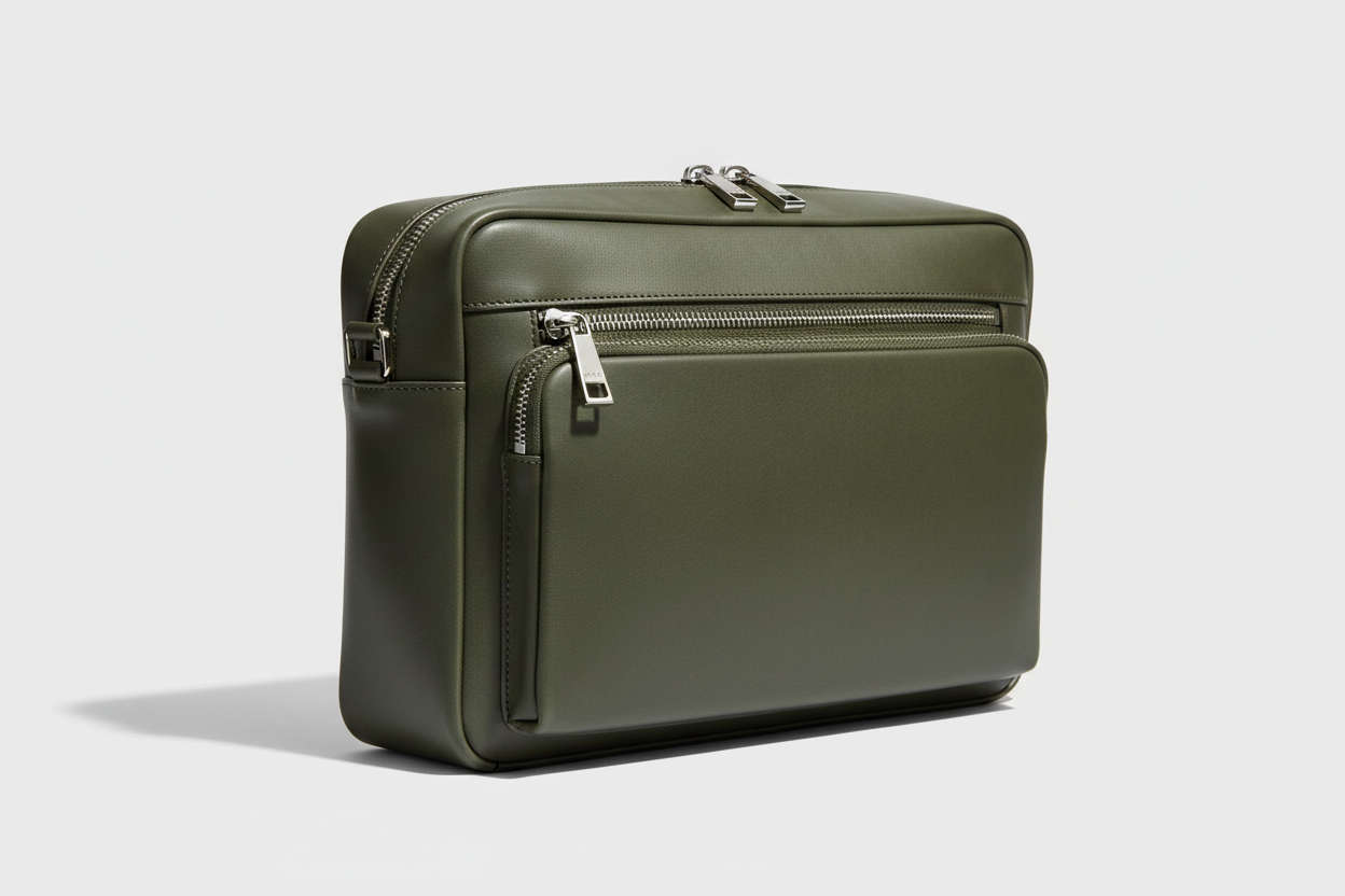 Modern Laptop Messenger Bag in Carbon Moss Green – Side Angle