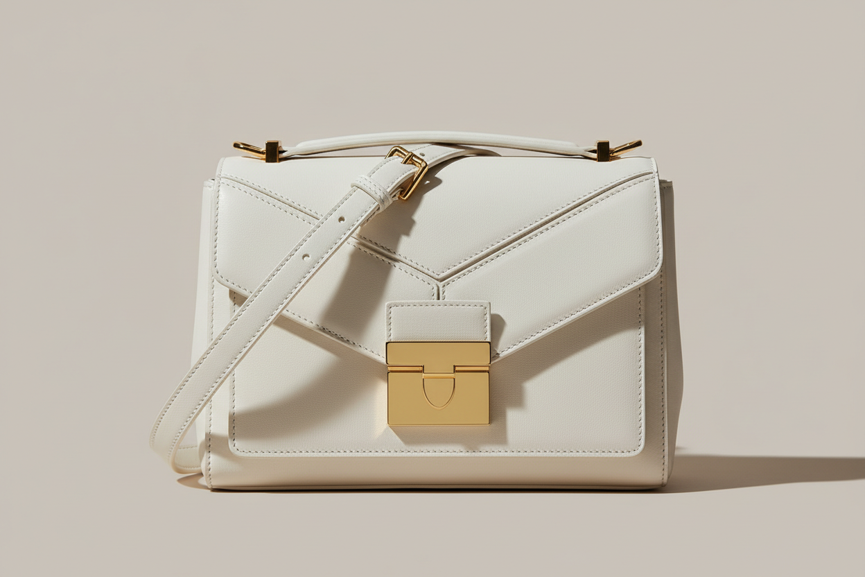 Contemporary Flap Shoulder Bag in Arctic White, front view