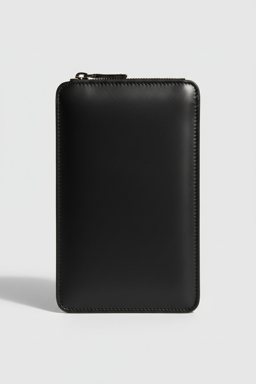 Executive iPad Pochette in Midnight Carbon Black Smooth Executive Leather – Leather & Zipper Detail