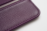 Premium Leather Utility Pouch in Purple, handcrafted grain leather macro close-up