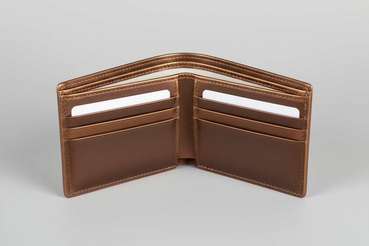 Urban Everyday Wallet in Brown and Bronze, open interior view