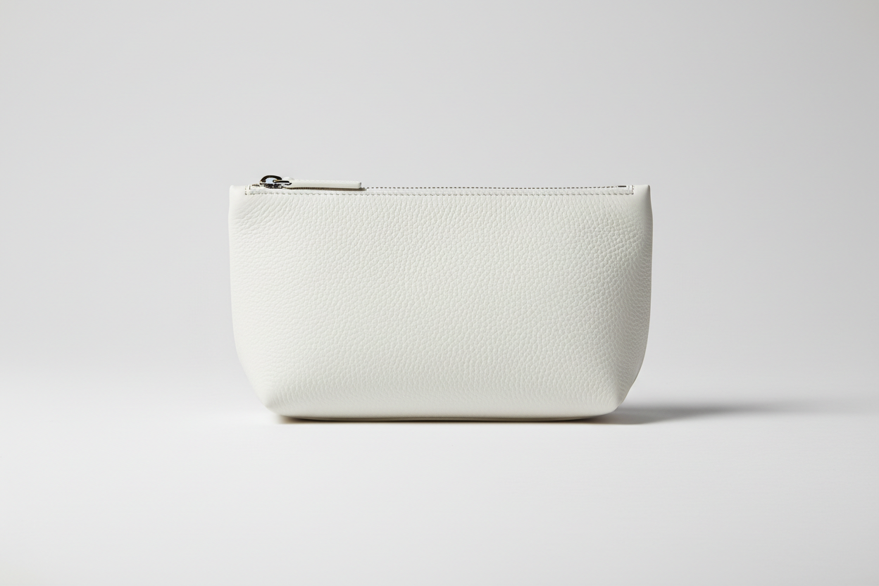 Minimal Luxury Pouch in White, front view