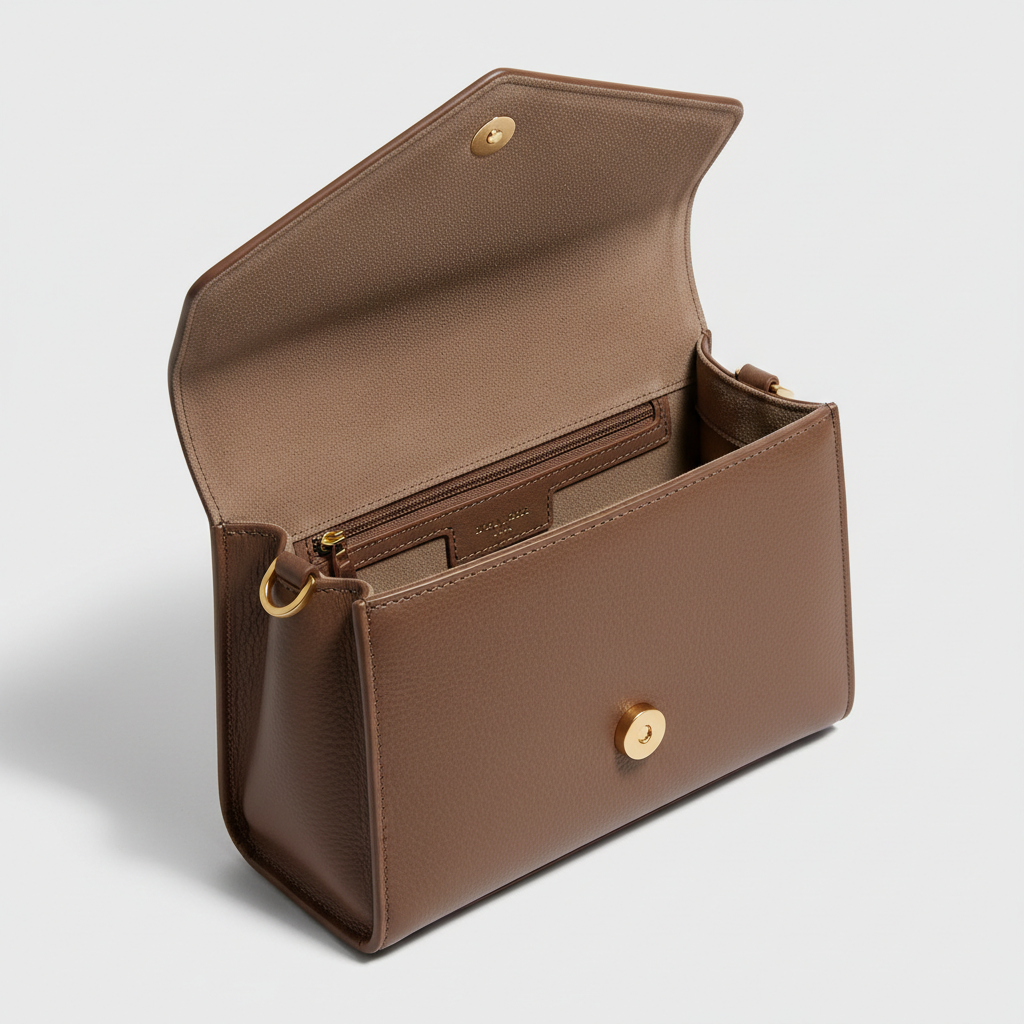 Contemporary Mini Flap Bag in Smoked Ash Brown – Interior View