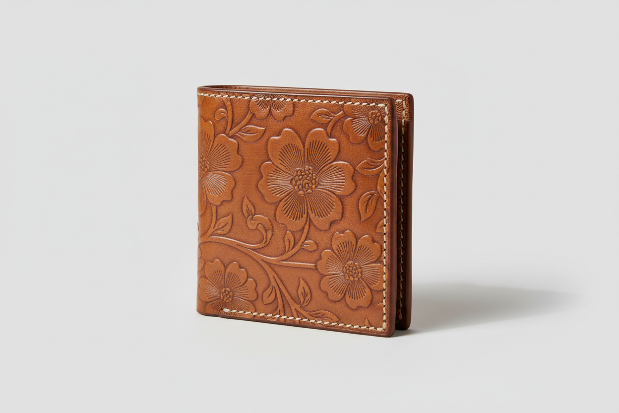 Executive Compact Wallet in Floral, side angle view
