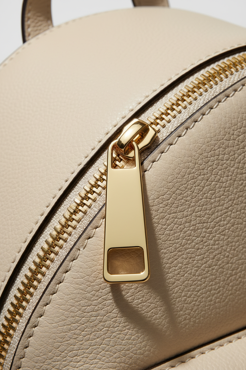 Elegant Everyday Women's Backpack in Champagne Drift Cream Refined Crossgrain Leather – Leather & Zipper Detail