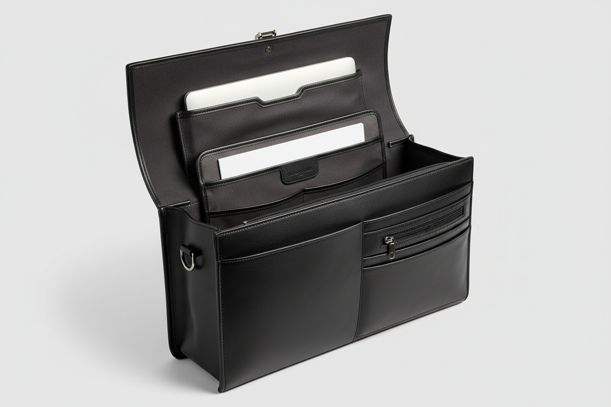 Executive Slim Briefcase in Midnight Graphite Black – Interior View