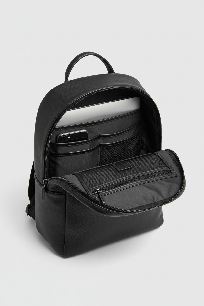 Metropolitan Fashion Backpack in Carbon Eclipse Black Refined Napa Leather – Interior View